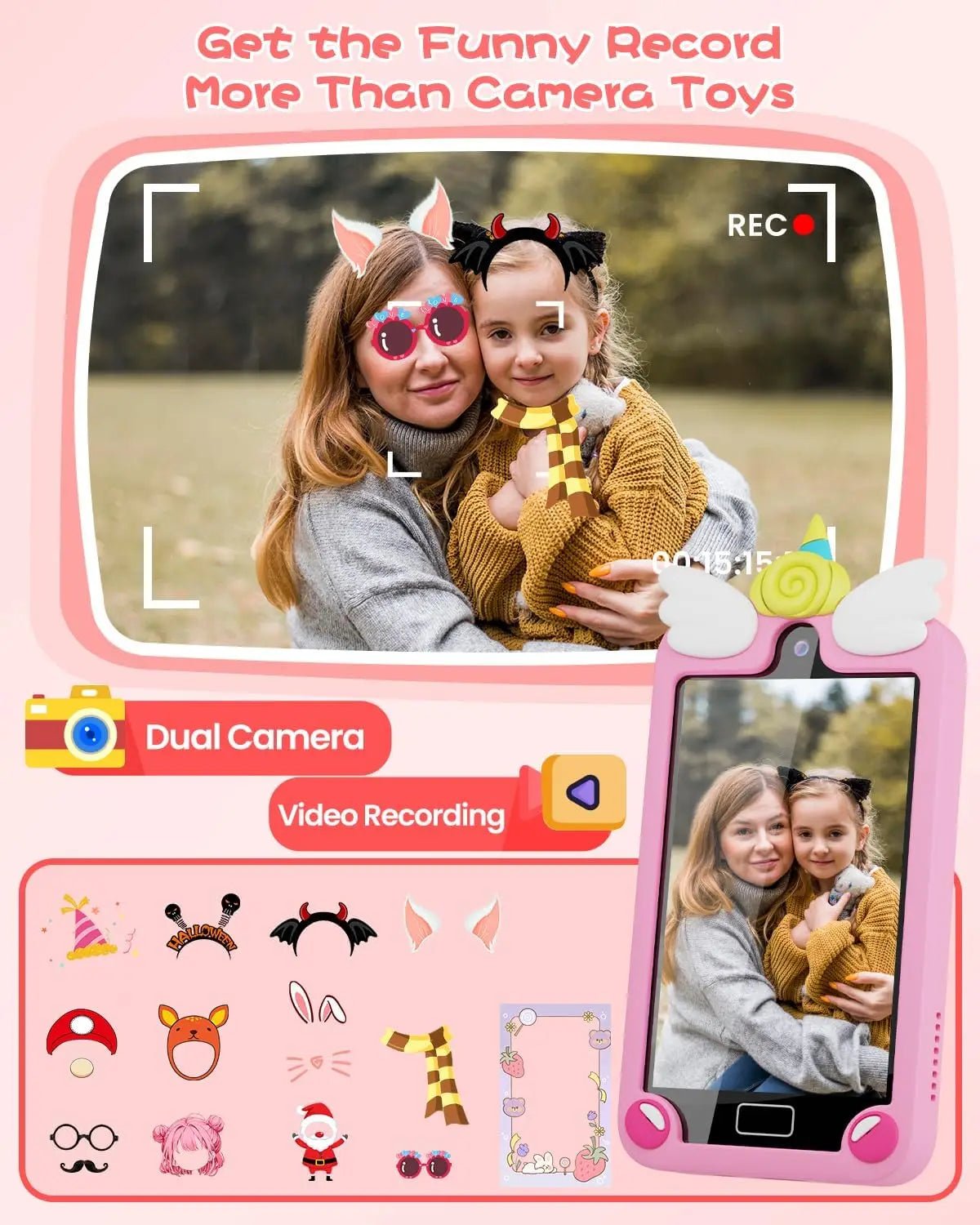 Kids Smart Phone for Girls with 4.0" Large Touchscreen, 32G Card Gifts for Kid Toys, Toddler Learning Toy, Dual Lens(Pink) - silverfoxgoods
